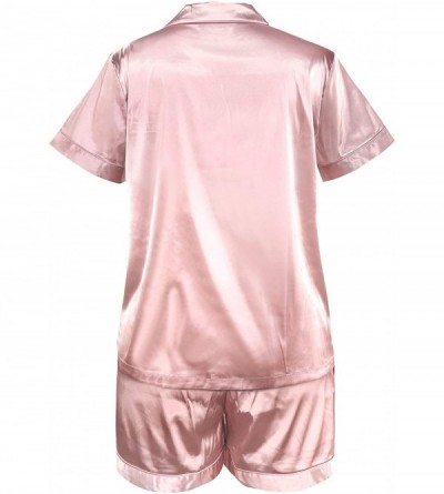 Sets Women's Satin Silk Lace Kimono Robes Pajamas Set Bridesmaids Nightgown Sleepwear - Pale Mauve(short) - C5196IRQAE8 $31.55