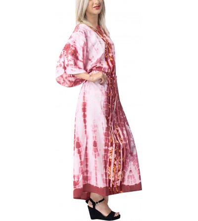 Nightgowns & Sleepshirts Women's Maxi Caftan Boho Dress Sleep Wear Swim Cover Ups Embroidery - Pink_x738 - CR18I05WAEG $25.66