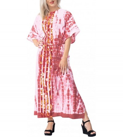 Nightgowns & Sleepshirts Women's Maxi Caftan Boho Dress Sleep Wear Swim Cover Ups Embroidery - Pink_x738 - CR18I05WAEG $25.66
