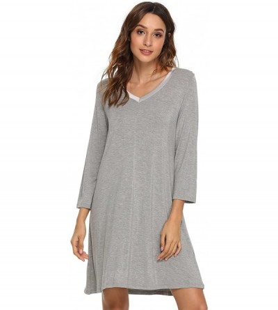 Nightgowns & Sleepshirts Women's V Neck Sleeved Nightshirt Soft Bamboo Nightgown - Heather Grey - CS18CUCN258 $23.95