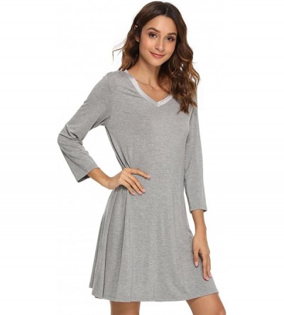 Nightgowns & Sleepshirts Women's V Neck Sleeved Nightshirt Soft Bamboo Nightgown - Heather Grey - CS18CUCN258 $23.95