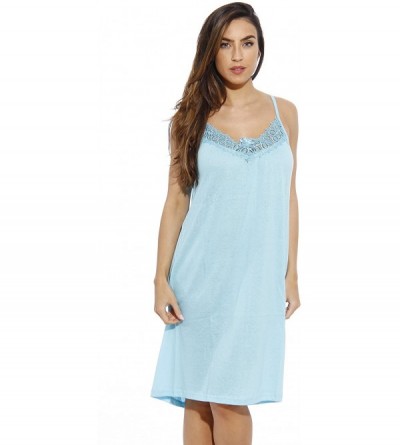Nightgowns & Sleepshirts Nightgown/Womans Pajamas/Women Sleepwear - Blue Spaghetti Strap - CE12C9OIVJD $12.26