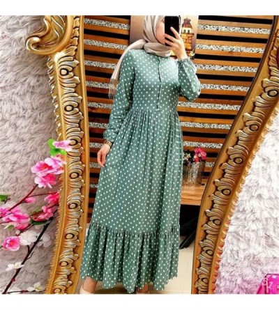 Robes Muslim Dresses for Women Polka Dots Long Dress Women Abaya Dress Islamic National Robe - Green - CI197ZUY0QW $28.86
