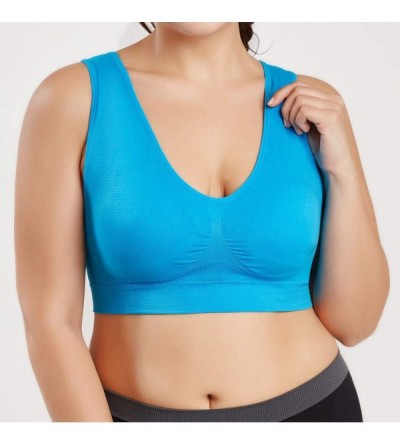 Robes Tops for Women Fashion 2019 Women Pure Color Plus Size Ultra Thin Large Bra Sports Bra Full Bra Cup Tops Dark Blue - C0...