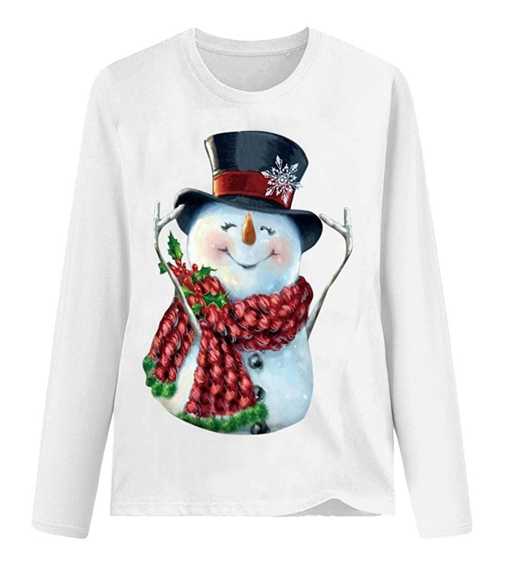 Robes Women's Christmas Plus Size Shirts Casual Pull Sleeve Snowman Print Pullover Solid Loose Fall Blouse Top Tee - Ac - CQ1...