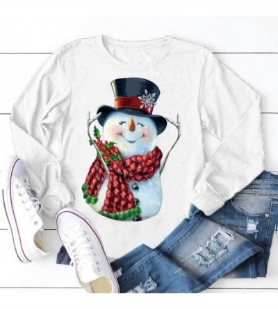 Robes Women's Christmas Plus Size Shirts Casual Pull Sleeve Snowman Print Pullover Solid Loose Fall Blouse Top Tee - Ac - CQ1...