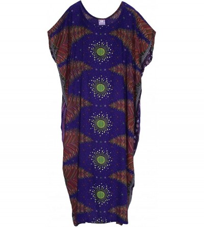 Nightgowns & Sleepshirts Bohomein Flora Printed Women Plus Size Kaftan Kimono Loungewear Maxi Long Dress - Dark Blue-14205 - ...