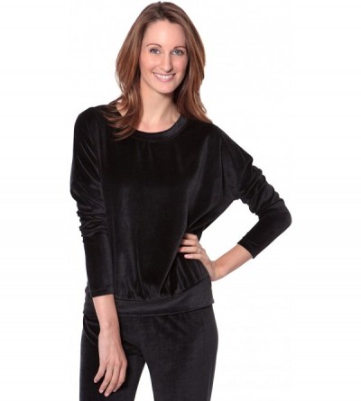 Sets Women's Velour Long Sleeve Top - Luxury Sleepwear for Her (Zahra) - Black - C112HTO3NWD $21.51