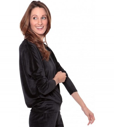 Sets Women's Velour Long Sleeve Top - Luxury Sleepwear for Her (Zahra) - Black - C112HTO3NWD $7.78
