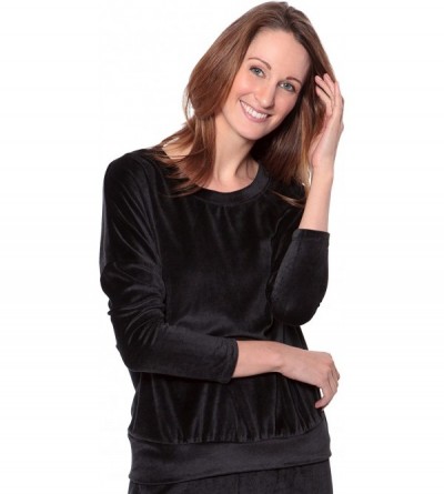 Sets Women's Velour Long Sleeve Top - Luxury Sleepwear for Her (Zahra) - Black - C112HTO3NWD $7.78
