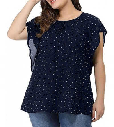 Thermal Underwear Womens Plus Size Floral Print Shirt Belted Surplice Peplum Blouse V-Neck Tops - A-navy - CL193ZKOC5A $20.30