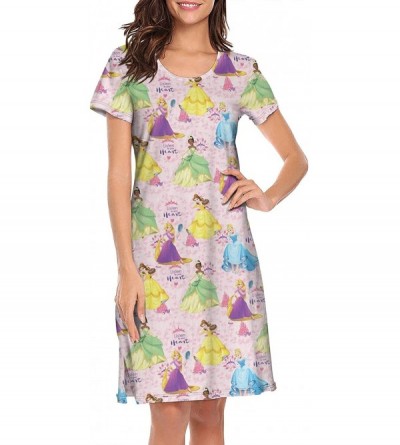 Nightgowns & Sleepshirts Womens Mermaid-Princess-Athena-Kingdom-Pink- Nightgown Casual Pajamas Round Collar - White-3 - C7190...