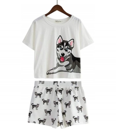 Sets Cute Womens Pajama Sets Dachshund Pug Chihuahua Corgi German Shepherd Dog Crop Top Shorts Elastic Waist Husky Set - C918...