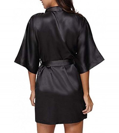 Robes Satin Silk Sleepwear Robe- Sexy Plain Short Kimono Robe Bathrobe- Sexy for Bridnight - Black - CB18OUSO436 $9.74