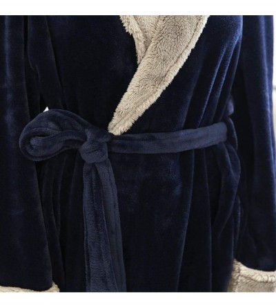 Robes Womens Splice Thicken Coral Fleece Robe Bathrobe Gown Pajamas Sleepwear Pocket - Navy - CC194IA3R2E $36.92