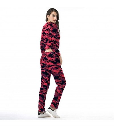 Thermal Underwear Women's Camouflage Sports Outfit O-Neck Long Sleeve Crop +Pants Tracksuit - Red - CH18AGIO9OA $23.38