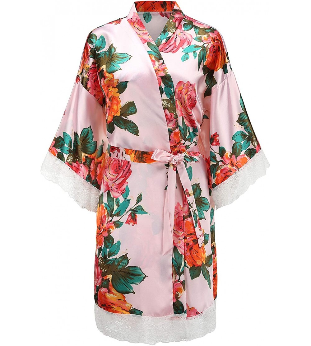 Robes Women's Floral Robes with Lace Hem for Bride Bridesmaid Wedding Bridal Party Peony Patterns Sleepwear Night Gowns Bathr...