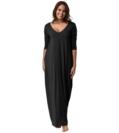 Nightgowns & Sleepshirts V Neck 3/4 Sleeve Maxi Dress for Women Solid Color Plus Size Ouges Dresses for Women - Black - CO18R...