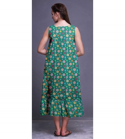Nightgowns & Sleepshirts Nightgowns for Women Mid-Calf Printed Sleepwear Night Ware Dress - Teal Blue - CB18S6OCOZW $27.15