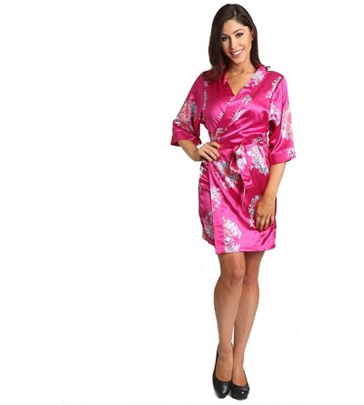 Robes Women's Satin Floral Bridal Party Robe with Mother of The Groom Title - Fuchsia - CU12O2FZ127 $24.34