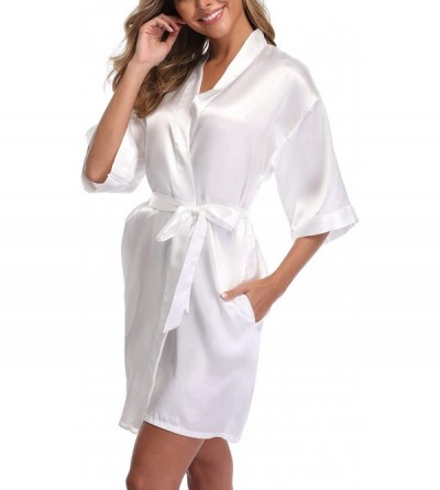 Robes Women's Short Kimono Robe Bridal Party Robe for Bridesmaid Satin Sleepwear - White1 - CW18NYUX6IL $12.56