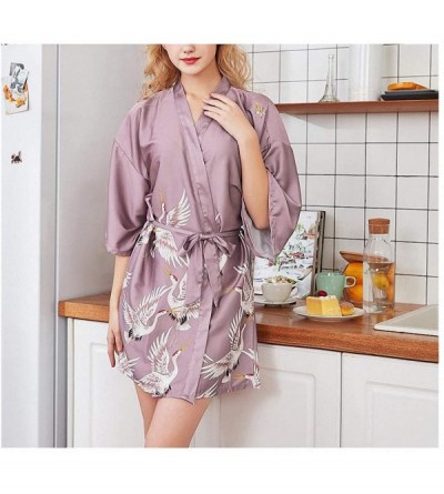 Nightgowns & Sleepshirts Women's Summer Mini Kimono Robe Lady Rayon Bath Gown Yukata Nightgown Sleepwear Sleepshirts Pajamas ...