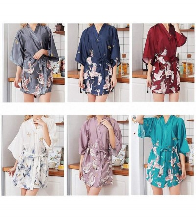 Nightgowns & Sleepshirts Women's Summer Mini Kimono Robe Lady Rayon Bath Gown Yukata Nightgown Sleepwear Sleepshirts Pajamas ...