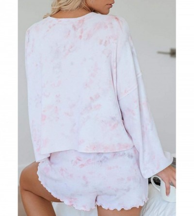 Sets Womens Tie Dye Pajamas Set Long Sleeve Tops and Shorts Lounge Set Nightwear - A Pink - CO198OI2QUI $32.02
