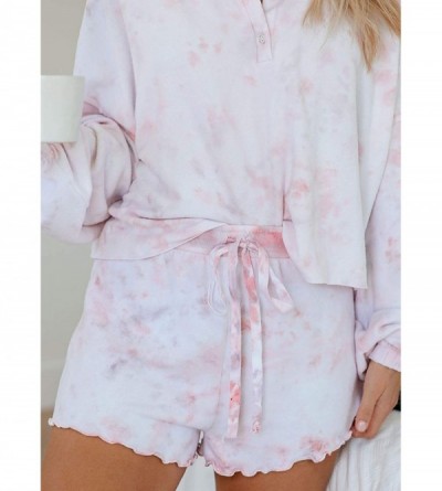 Sets Womens Tie Dye Pajamas Set Long Sleeve Tops and Shorts Lounge Set Nightwear - A Pink - CO198OI2QUI $32.02