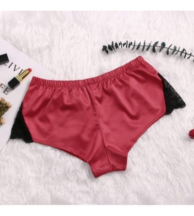 Thermal Underwear Women Shorts Silk Satin Sexy Flowers Floral Lace Pajamas Underwear - Red - C7197XHXOR3 $11.05