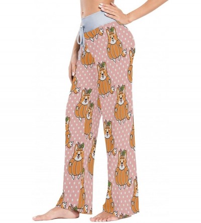 Bottoms Dog Welsh Corgi in Pumpkin Women Pajama Pants Bottoms Palazzo Yoga Stretchy Wide Leg Trousers - C919C4G59UM $23.07