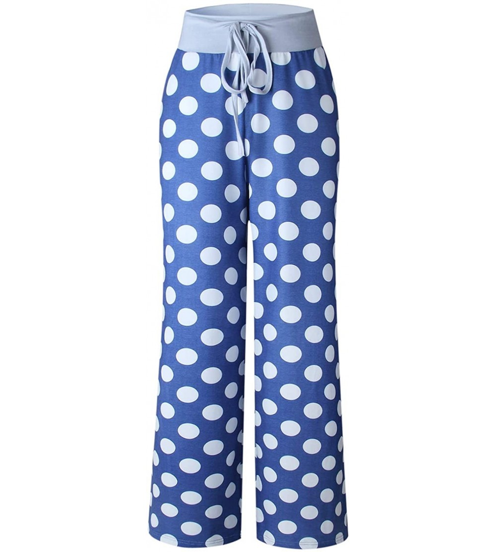 Bottoms Floral Comfy Pajama Lounge Pants for Women Casual Wide Leg Palazzo Bottoms Pant - 08-blue - CA18Z5ZXLTH $16.98