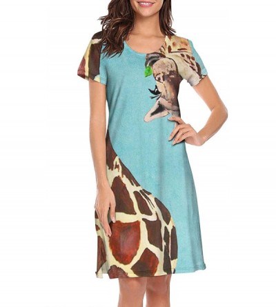 Nightgowns & Sleepshirts Woman Nightgown Cute Giraffe Naughty Premium Vintage Short Sleeve Sleep Dress - Cute Giraffe Naughty...
