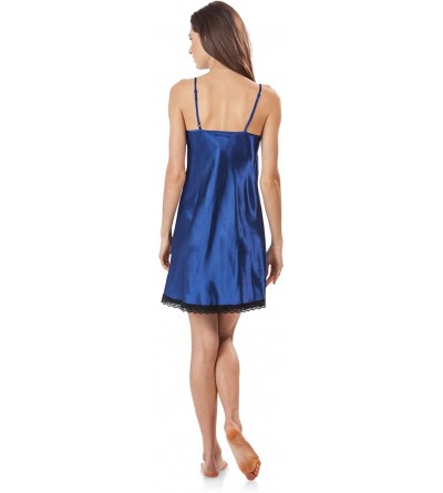 Nightgowns & Sleepshirts Women's Satin Lace Trim Chemise Nightie - Royal Blue - CW12IO9KS2P $13.99