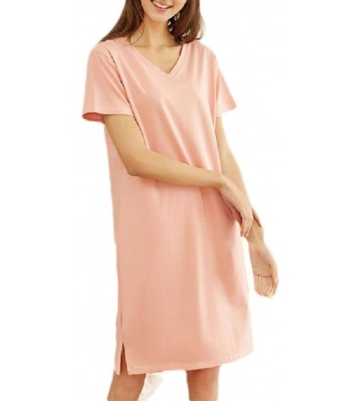 Nightgowns & Sleepshirts Womens Pajama V-Neck Nightgown Nightshirt Comfortable Short Sleeve Cotton Sleepwear Loungewears - 1 ...