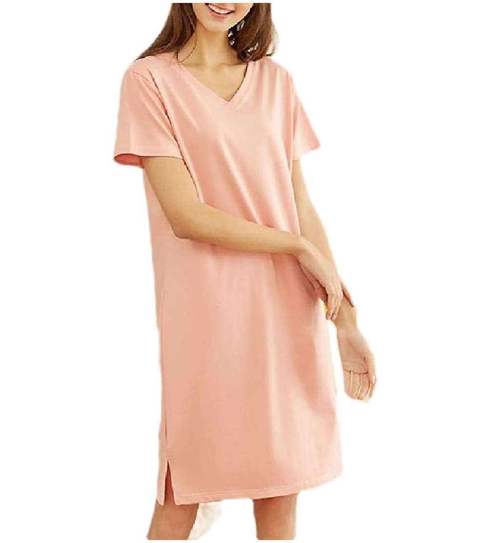 Nightgowns & Sleepshirts Womens Pajama V-Neck Nightgown Nightshirt Comfortable Short Sleeve Cotton Sleepwear Loungewears - 1 ...