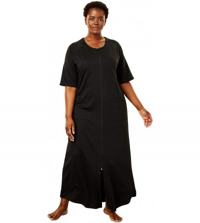 Robes Women's Plus Size Long French Terry Zip-Front Robe - Black (0645) - C11906YE8QC $37.62