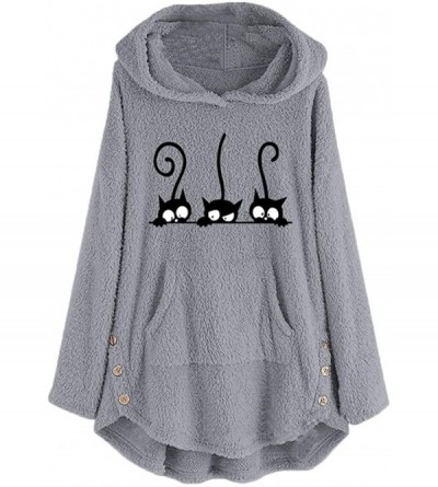 Tops Women Cute Cat Long Sleeve Sweatshirt Dress Letter Print Cat Ear Hoodie Loose Casual Baggy Pullover T Shirt Gray c - CL1...