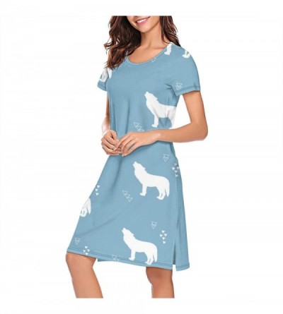 Nightgowns & Sleepshirts Women Nightgowns Wolf Lonely Comfort Pattern Short Sleeve Pajamas - Howling Wolf Silhouettes - C818W...
