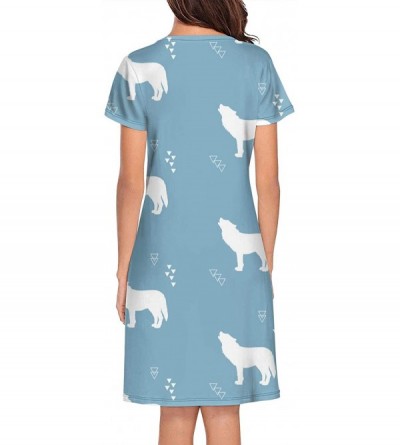 Nightgowns & Sleepshirts Women Nightgowns Wolf Lonely Comfort Pattern Short Sleeve Pajamas - Howling Wolf Silhouettes - C818W...