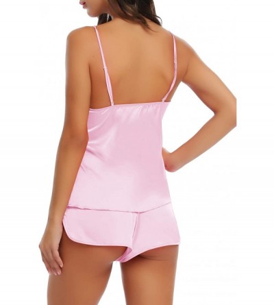 Sets Womens Sexy Satin Cami Pajamas Shorts Set Silk Sleepwear Nightwear - Pink - CQ190435LQU $23.20