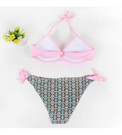 Tops Women's Swimsuit Halter Halter Strap Solid Print Bikini Set(U-Pink-XL) - U-pink - CS196U7T5LA $11.69