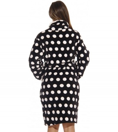 Robes Sherpa Trim Plush Robe for Women - Polka Dot - Black - CC17YQ97U4W $22.64