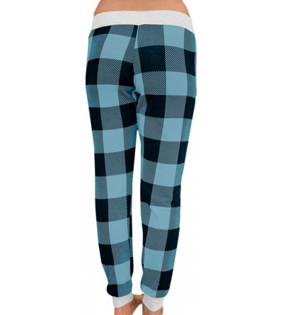 Bottoms Christmas Women's Snowflakes Plaid Pajamas Pants with Pocket - Black & Blue Plaid - CY18IGXA400 $17.34