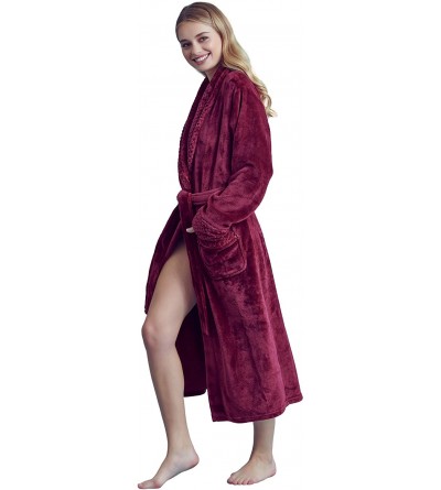 Robes Women's Comfortable Fleece Bathrobe - Plush Soft Long Bath Robe for Women - Wine Red - CH18RNXXRAH $41.74