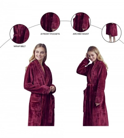 Robes Women's Comfortable Fleece Bathrobe - Plush Soft Long Bath Robe for Women - Wine Red - CH18RNXXRAH $41.74