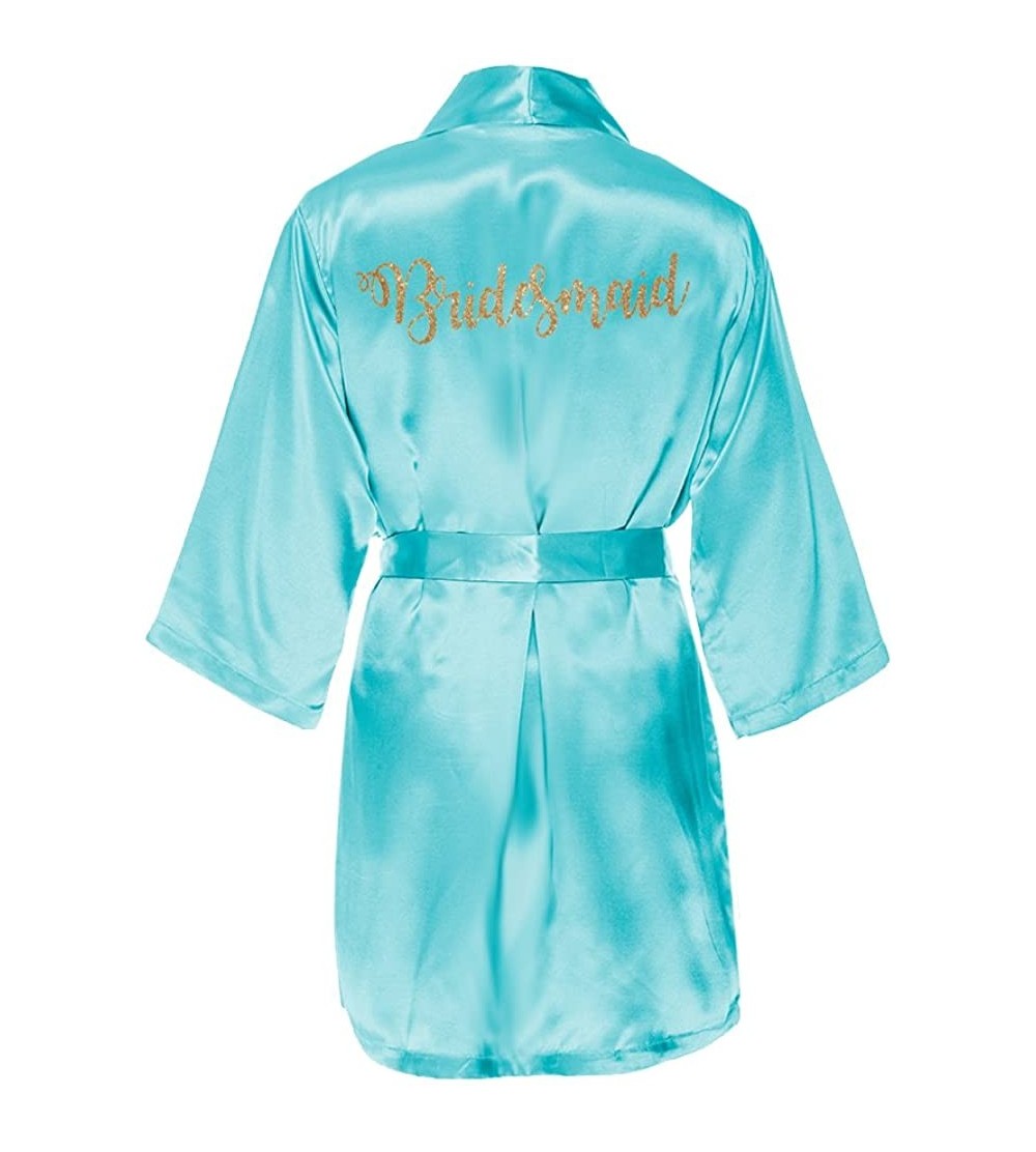 Robes Bridesmaid Satin Kimono Robe with Gold Glitter - Satin Bridal Party Robes - Bridesmaids Robes - Light Aqua - C31859ZM76...