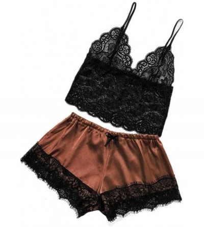 Sets Women's Sleepwear Sets- Sexy Lace Cami Top with Shorts 2 Piece Lounge Pajama Set - Brown - C81954WUZ7M $10.97