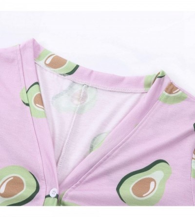 Sets Women Sexy Fruit Print Long Sleeve Button Down One Piece Romper Sleepwear Cotton Pajamas - B-pink Avocado - CT199DSKD9O ...