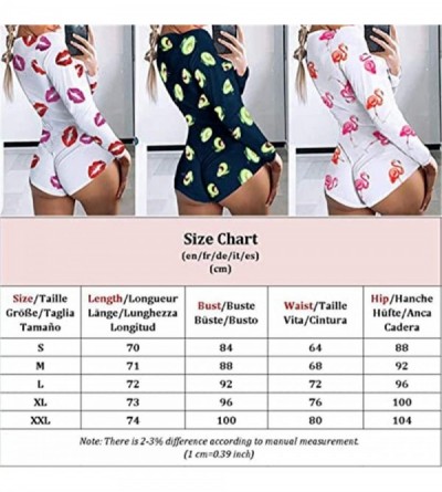 Sets Women Sexy Fruit Print Long Sleeve Button Down One Piece Romper Sleepwear Cotton Pajamas - B-pink Avocado - CT199DSKD9O ...